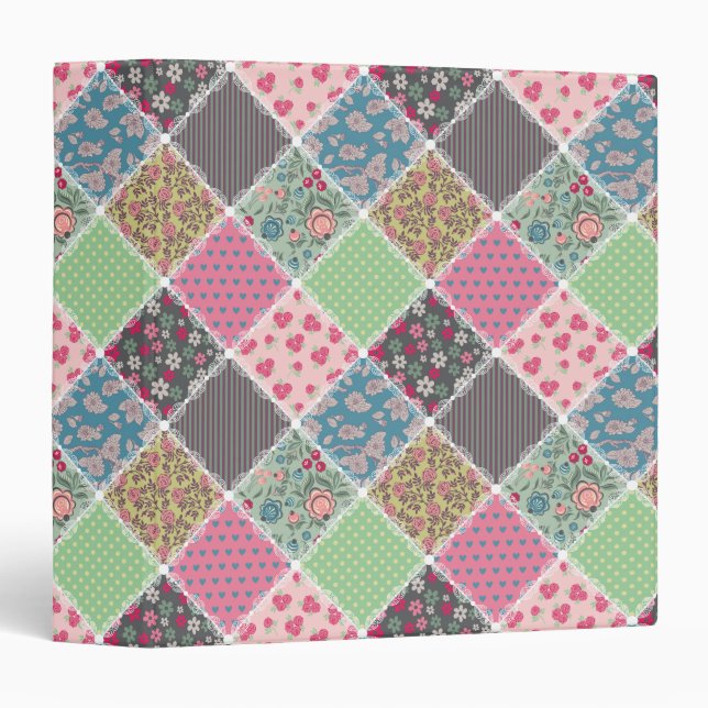 Pastel Floral Quilt Squares 3 Ring Binder (Front/Spine)