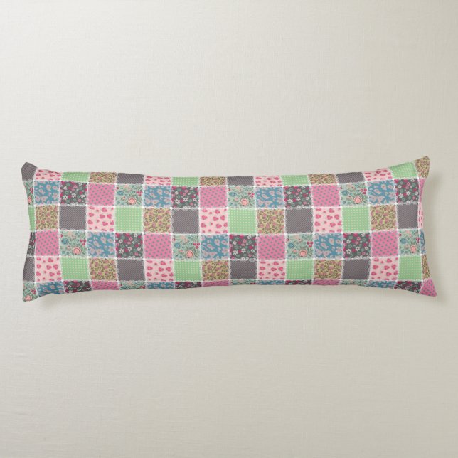 Pastel Floral Quilt Squares Body Pillow (Back)