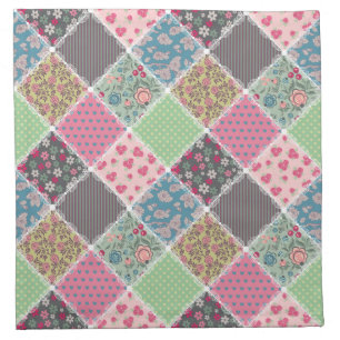 Pastel Floral Quilt Squares Cloth Napkin