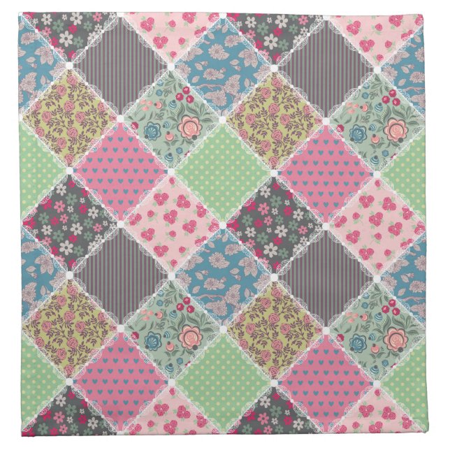 Pastel Floral Quilt Squares Cloth Napkin (Front)