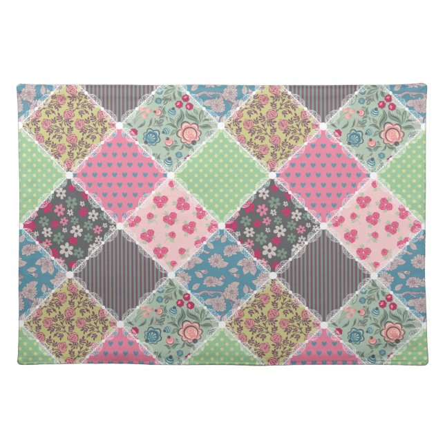 Pastel Floral Quilt Squares Cloth Placemat (Front)