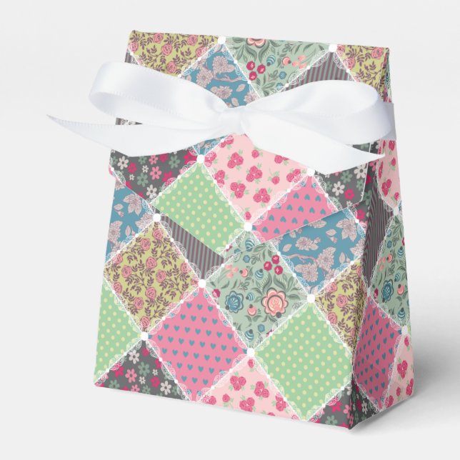 Pastel Floral Quilt Squares Favor Boxes (Front Side)