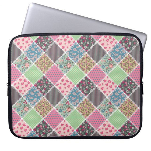 Pastel Floral Quilt Squares Laptop Sleeve (Front)