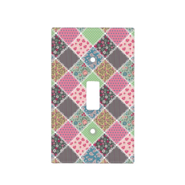 Pastel Floral Quilt Squares Light Switch Cover (Front)