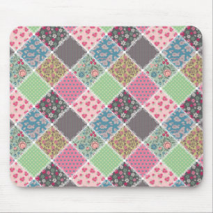 Pastel Floral Quilt Squares Mouse Pad