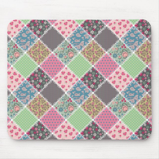 Pastel Floral Quilt Squares Mouse Pad (Front)