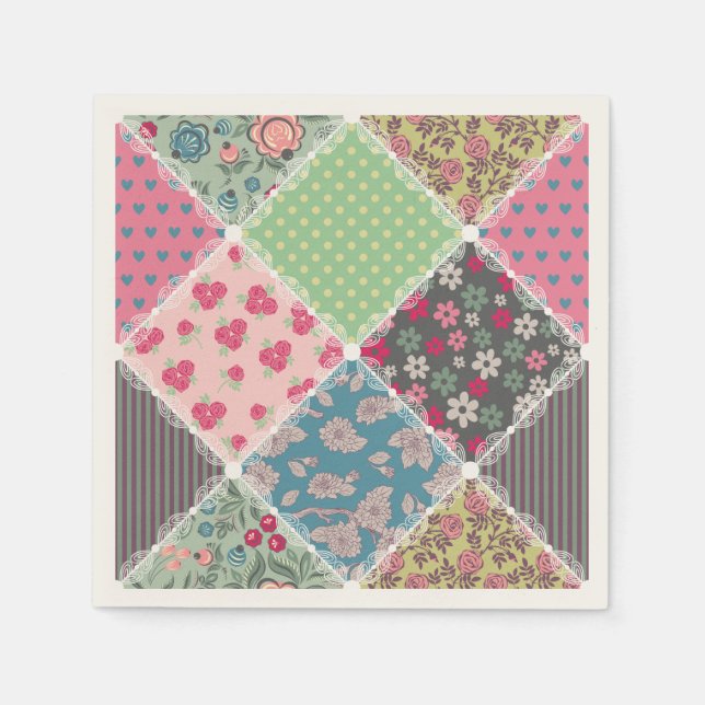 Pastel Floral Quilt Squares Napkins (Front)
