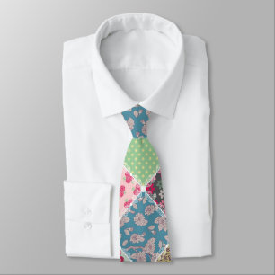 Pastel Floral Quilt Squares Neck Tie