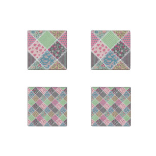 Pastel Floral Quilt Squares Stone Magnet