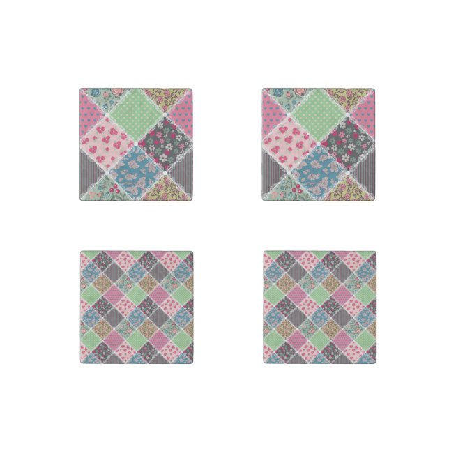 Pastel Floral Quilt Squares Stone Magnet (Front)