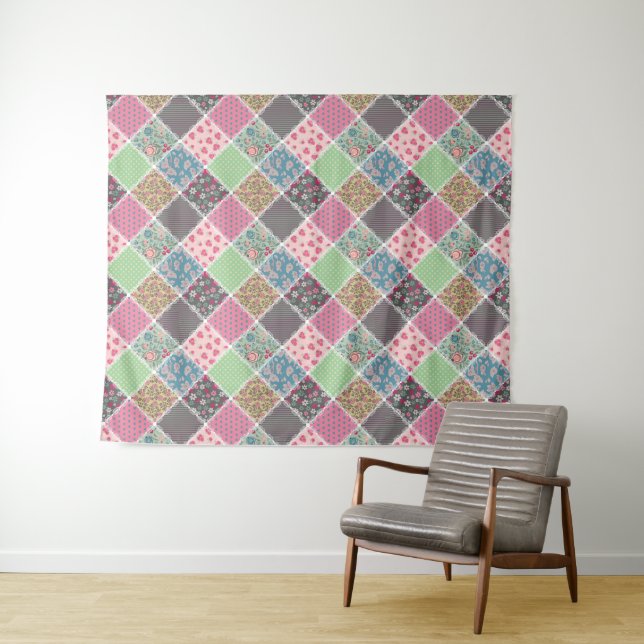 Pastel Floral Quilt Squares Tapestry (In Situ (Horizontal))