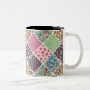 Pastel Floral Quilt Squares Two-Tone Coffee Mug