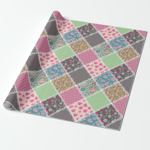 Pastel Floral Quilt Squares Wrapping Paper