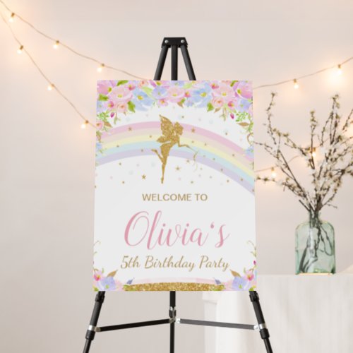 Pastel Floral Rainbow Fairy Birthday Party Welcome Foam Board