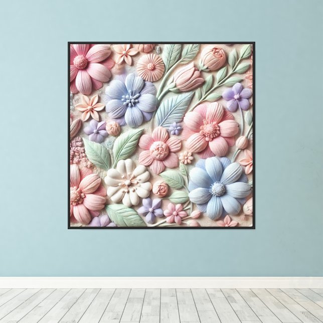 Pastel Floral Relief Wall Art  (Insitu(Wood Floor))