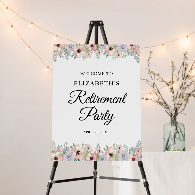 Pastel Floral Retirement Party Welcome Foam Board (In Situ (Stand))