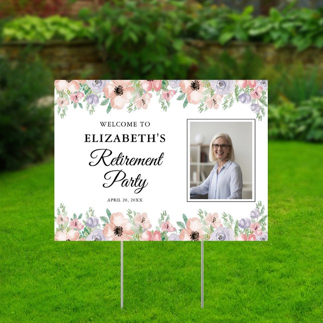 Pastel Floral Retirement Party Welcome Photo Yard Sign (Creator Uploaded)