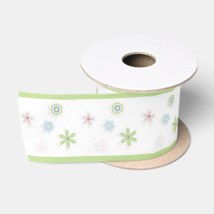 Pastel Floral Retro Baby Shower Satin Ribbon