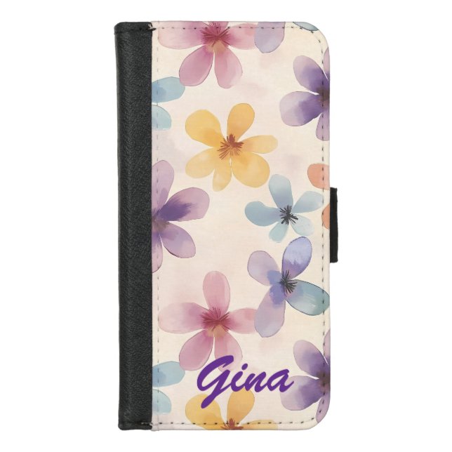 Pastel Floral Retro Hippie Flowers iPhone Wallet Case (Front)