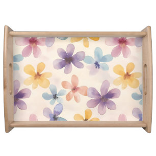 Pastel Floral Retro Hippie Flowers Serving Tray