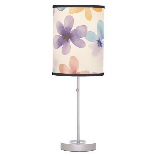 Pastel Floral Retro Hippie Flowers Table Lamp (Front)