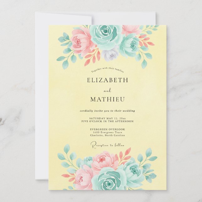 Pastel Floral Romance Wedding Invitation (Front)