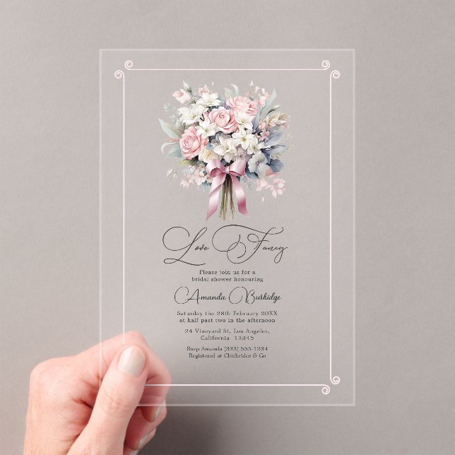 Pastel Floral Romantic Love Fancy Bridal Shower Acrylic Invitations (Insitu (Handheld))