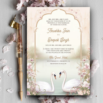 Pastel Floral Romantic Swans Indian Wedding Invitation by ShabzDesigns at Zazzle