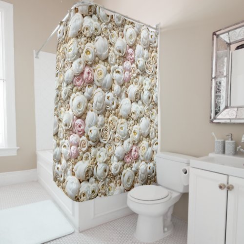 Pastel floral rose collage realistic flowers chic shower curtain