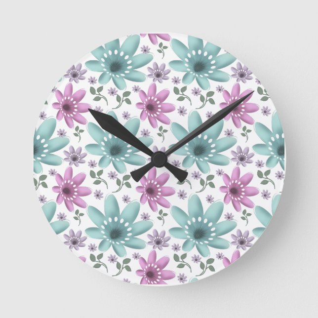 Pastel Floral Seamless Pattern  Round Clock (Front)