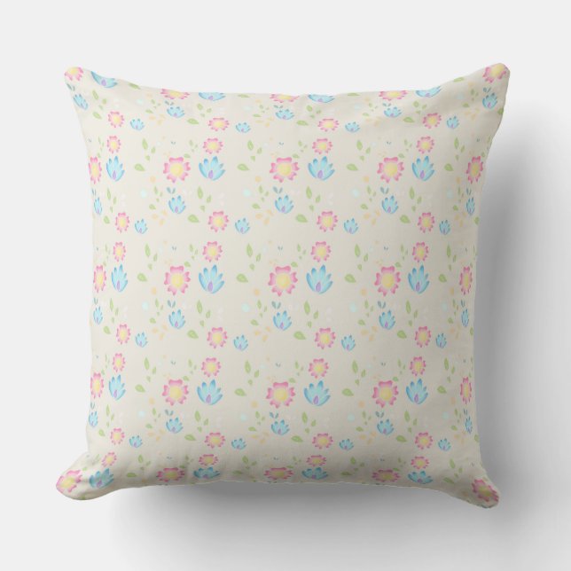 Pastel Floral Seamless Pattern Throw Pillow (Front)