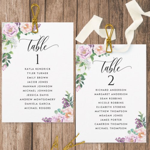 Pastel Floral Seating Plan Cards with Guest Names