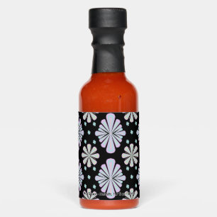 Pastel floral shapes on a black background hot sauces
