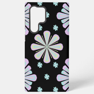 Pastel floral shapes on a black background samsung galaxy s22 ultra case