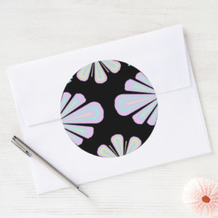 Pastel Floral Shapes on Black Background Classic Round Sticker