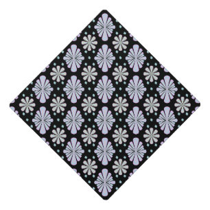Pastel Floral Shapes on Black Background Graduation Cap Topper