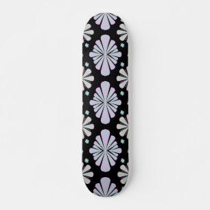 Pastel Floral Shapes on Black Background Skateboard