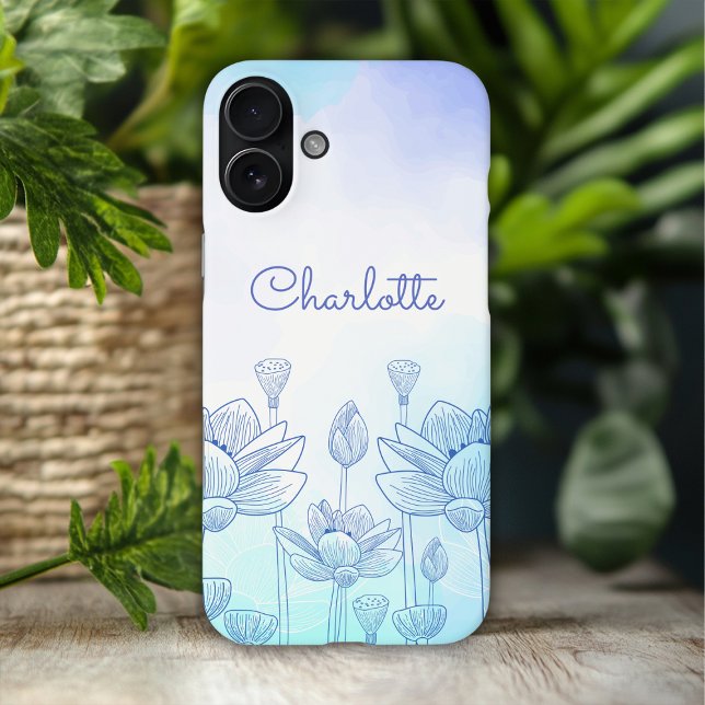 Pastel Floral Silhouette Overlay Personalized Name Case-Mate iPhone Case (Creator Uploaded)