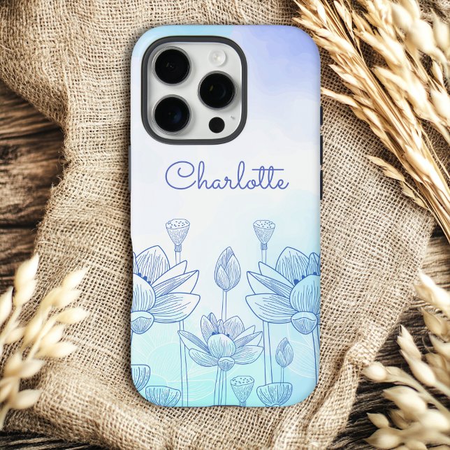 Pastel Floral Silhouette Overlay Personalized Name Case-Mate iPhone Case (Creator Uploaded)
