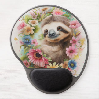 Pastel Floral Sloth Gel Mouse Pad