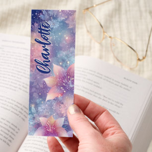 Pastel Floral Sparkle Design Personalized Bookmarks