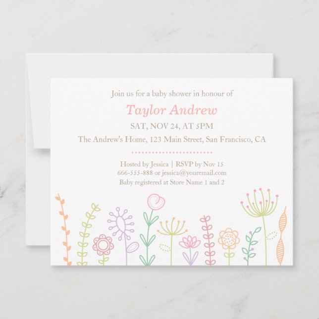 Pastel Floral Spring Baby Shower Invitations (Front)