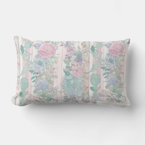 Pastel Floral Stripe Pattern Lumbar Pillow