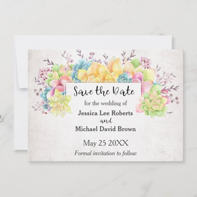Pastel Floral Succulents  Save the Date Announcement (Front)