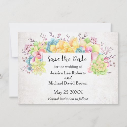 Pastel Floral Succulents  Save the Date Announcement