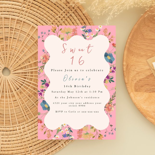Pastel Floral Sweet 16 Invitation (Creator Uploaded)