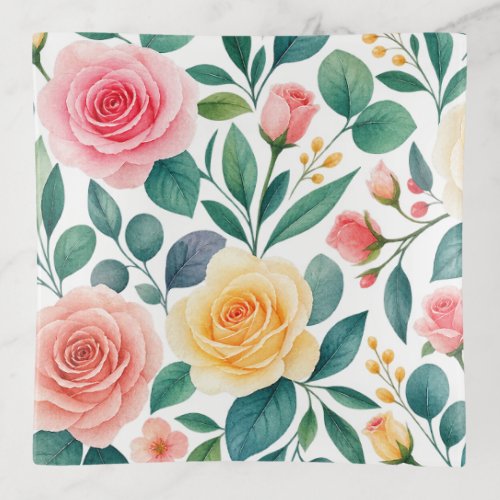 Pastel Floral Trinket Tray with Watercolor Roses