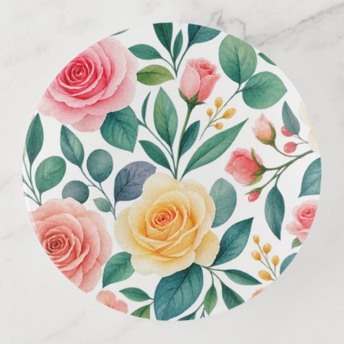 Pastel Floral Trinket Tray with Watercolor Roses
