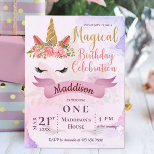Pastel Floral Unicorn Birthday Party Invitation Postcard