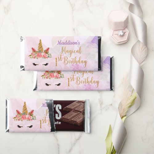 Pastel Floral Unicorn Birthday Party Thank You Hershey Bar Favors